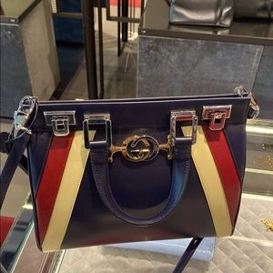 Gucci Zumi  Medium Top Handle Bag in Blue Smooth Leather